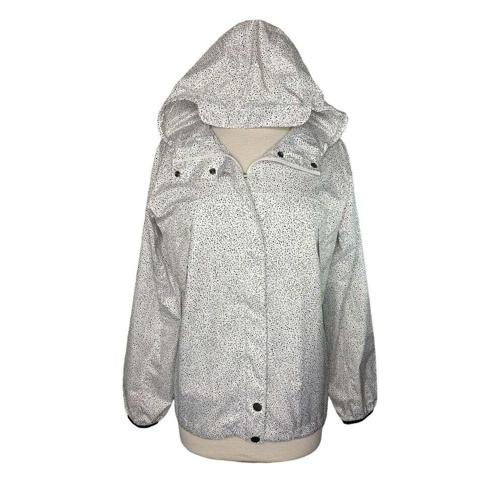 LUCY ACTIVEWEAR White Black Speckle Dot Hooded Lightweight Jacket Size Medium